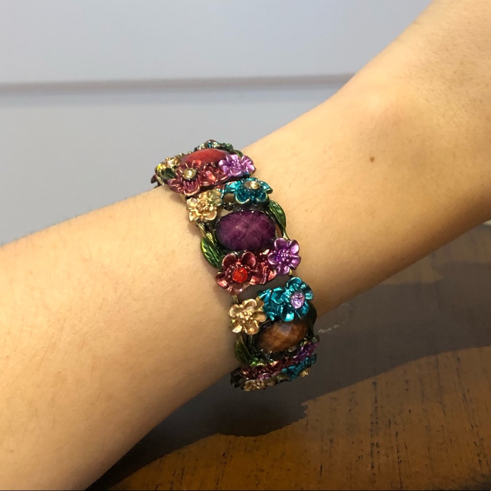 Multicolor Floral Bracelet w/ Rhinestone Accents